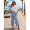 image:imageFlygo Women Casual Striped Barrel Pants Cotton Elastic Wide Leg Crop PantsDarkblue