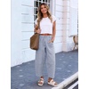 image:imageFlygo Women Casual Striped Barrel Pants Cotton Elastic Wide Leg Crop PantsDarkblue