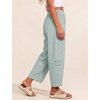 image:imageFlygo Women Casual Striped Barrel Pants Cotton Elastic Wide Leg Crop PantsGreen