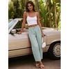 image:imageFlygo Women Casual Striped Barrel Pants Cotton Elastic Wide Leg Crop PantsGreen