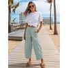 image:imageFlygo Women Casual Striped Barrel Pants Cotton Elastic Wide Leg Crop PantsGreen