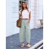 image:imageFlygo Women Casual Striped Barrel Pants Cotton Elastic Wide Leg Crop PantsGreen