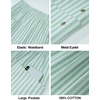 image:imageFlygo Women Casual Striped Barrel Pants Cotton Elastic Wide Leg Crop PantsGreen