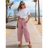 image:imageFlygo Women Casual Striped Barrel Pants Cotton Elastic Wide Leg Crop PantsRed