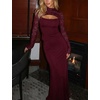 image:imageLace Long Sleeve Sexy Tops for Women Slim Going Out Crop Top  Bell Sleeve Y2K Cutout Date Party Night Out Shirts Stretchy Soft Sexy Flattering Seethrough Lace Mock Neck MeshBurgundy