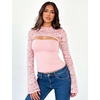 image:imageLace Long Sleeve Sexy Tops for Women Slim Going Out Crop Top  Bell Sleeve Y2K Cutout Date Party Night Out Shirts Stretchy Soft Sexy Flattering Seethrough Lace Mock Neck MeshPink
