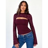 image:imageLace Long Sleeve Sexy Tops for Women Slim Going Out Crop Top  Bell Sleeve Y2K Cutout Date Party Night Out Shirts Stretchy Soft Sexy Flattering Seethrough Lace Mock Neck MeshBurgundy