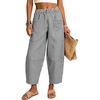image:imageFlygo Women Casual Striped Barrel Pants Cotton Elastic Wide Leg Crop PantsBlack