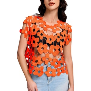 image:imageFlygo Hollow Out Floral Lace Vest Crop Top for Women 2026 Going Out Tops  Sleeveless Crochet Tops Cropped Summer Y2K Coverup Lightweight Breathable Seethrough Top Sexy Party VacationOrange