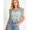 image:imageFlygo Hollow Out Floral Lace Top for women 2026 Summer Crop Going Out Tops  Sleeveless Crochet Tops Seethrough Top Cropped Y2K Cover up Lightweight Breathable Party Vacation Sexy Blouse TopLight Green