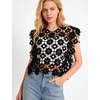 image:imageFlygo Hollow Out Floral Lace Top for women 2026 Summer Crop Going Out Tops  Sleeveless Crochet Tops Seethrough Top Cropped Y2K Cover up Lightweight Breathable Party Vacation Sexy Blouse TopBlack