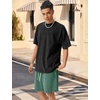 image:imageFlygo Mens 3 Pack Athletic Sweat Shorts Acid Washed Pants with Pockets  260Gsm Acid Washed Cotton Elastic Drawstring Waist Multi Pockets Retro Design 3Pack For Sports And Casual WearBlackdarkbluegreen