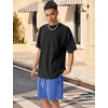 image:imageFlygo Mens 3 Pack Athletic Sweat Shorts Acid Washed Pants with Pockets  260Gsm Acid Washed Cotton Elastic Drawstring Waist Multi Pockets Retro Design 3Pack For Sports And Casual WearBlackdarkgreyblue