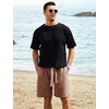 image:imageFlygo Mens 3 Pack Athletic Sweat Shorts Acid Washed Pants with Pockets  260Gsm Acid Washed Cotton Elastic Drawstring Waist Multi Pockets Retro Design 3Pack For Sports And Casual WearBlackdarkgreycoffee