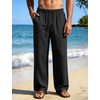 image:imageFlygo Mens Casual Linen Pants Baggy Loose Fit Drawstring with Pockets  Eco Recycled Linen Blend Breathable Adjustable Drawstring Waist Multi Pockets Relaxed Fit For Daily And SportsBlack