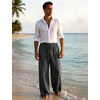 image:imageFlygo Mens Casual Linen Pants Baggy Loose Fit Drawstring with Pockets  Eco Recycled Linen Blend Breathable Adjustable Drawstring Waist Multi Pockets Relaxed Fit For Daily And SportsGrey