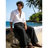 image:imageFlygo Mens Casual Linen Pants Baggy Loose Fit Drawstring with Pockets  Eco Recycled Linen Blend Breathable Adjustable Drawstring Waist Multi Pockets Relaxed Fit For Daily And SportsBlack
