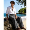 image:imageFlygo Mens Casual Linen Pants Baggy Loose Fit Drawstring with Pockets  Eco Recycled Linen Blend Breathable Adjustable Drawstring Waist Multi Pockets Relaxed Fit For Daily And SportsGrey