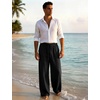 image:imageFlygo Mens Casual Linen Pants Baggy Loose Fit Drawstring with Pockets  Eco Recycled Linen Blend Breathable Adjustable Drawstring Waist Multi Pockets Relaxed Fit For Daily And SportsBlack