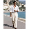 image:imageFlygo Mens Casual Linen Pants Baggy Loose Fit Drawstring with Pockets  Eco Recycled Linen Blend Breathable Adjustable Drawstring Waist Multi Pockets Relaxed Fit For Daily And SportsBeige