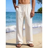 image:imageFlygo Mens Casual Linen Pants Baggy Loose Fit Drawstring with Pockets  Eco Recycled Linen Blend Breathable Adjustable Drawstring Waist Multi Pockets Relaxed Fit For Daily And SportsBeige