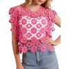image:imageFlygo Hollow Out Floral Lace Top for women 2026 Summer Crop Going Out Tops  Sleeveless Crochet Tops Seethrough Top Cropped Y2K Cover up Lightweight Breathable Party Vacation Sexy Blouse TopPink