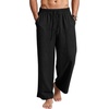 image:imageFlygo Mens Casual Linen Pants Baggy Loose Fit Drawstring with Pockets  Eco Recycled Linen Blend Breathable Adjustable Drawstring Waist Multi Pockets Relaxed Fit For Daily And SportsBlack