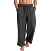image:imageFlygo Mens Casual Linen Pants Baggy Loose Fit Drawstring with Pockets  Eco Recycled Linen Blend Breathable Adjustable Drawstring Waist Multi Pockets Relaxed Fit For Daily And SportsGrey