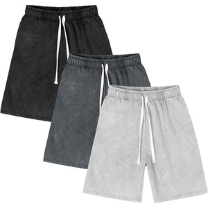 image:imageFlygo Mens 3 Pack Athletic Sweat Shorts Acid Washed Pants with Pockets  260Gsm Acid Washed Cotton Elastic Drawstring Waist Multi Pockets Retro Design 3Pack For Sports And Casual WearBlackdarkgreylightgrey