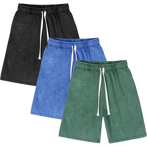 image:imageFlygo Mens 3 Pack Athletic Sweat Shorts Acid Washed Pants with Pockets  260Gsm Acid Washed Cotton Elastic Drawstring Waist Multi Pockets Retro Design 3Pack For Sports And Casual WearBlackdarkbluegreen