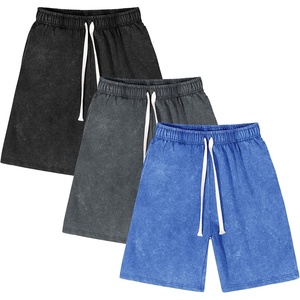image:imageFlygo Mens 3 Pack Athletic Sweat Shorts Acid Washed Pants with Pockets  260Gsm Acid Washed Cotton Elastic Drawstring Waist Multi Pockets Retro Design 3Pack For Sports And Casual WearBlackdarkgreyblue