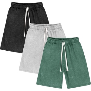 image:imageFlygo Mens 3 Pack Athletic Sweat Shorts Acid Washed Pants with Pockets  260Gsm Acid Washed Cotton Elastic Drawstring Waist Multi Pockets Retro Design 3Pack For Sports And Casual WearBlacklightgreygreen
