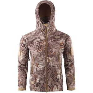 image:imageFlygo Mens Mens Tactical Camouflage Hooded Outdoor Fleece Coat Softshell Jacket Sand Python Large