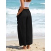 image:imageFlygo Womens Flowy Drawstring Wide Leg Pants with Side Pockets  Lightweight Breathable Fabric Elastic Drawstring Waist Loose Wide Leg Fit Big Side Pockets for Casual Daily WearBlack