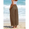 image:imageFlygo Womens Flowy Drawstring Wide Leg Pants with Side Pockets  Lightweight Breathable Fabric Elastic Drawstring Waist Loose Wide Leg Fit Big Side Pockets for Casual Daily WearCoffee