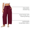 image:imageFlygo Womens Flowy Drawstring Wide Leg Pants with Side Pockets  Lightweight Breathable Fabric Elastic Drawstring Waist Loose Wide Leg Fit Big Side Pockets for Casual Daily WearBurgundy