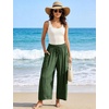 image:imageFlygo Womens Flowy Drawstring Wide Leg Pants with Side Pockets  Lightweight Breathable Fabric Elastic Drawstring Waist Loose Wide Leg Fit Big Side Pockets for Casual Daily WearArmy Green
