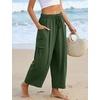 image:imageFlygo Womens Flowy Drawstring Wide Leg Pants with Side Pockets  Lightweight Breathable Fabric Elastic Drawstring Waist Loose Wide Leg Fit Big Side Pockets for Casual Daily WearArmy Green