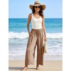 image:imageFlygo Womens Flowy Drawstring Wide Leg Pants with Side Pockets  Lightweight Breathable Fabric Elastic Drawstring Waist Loose Wide Leg Fit Big Side Pockets for Casual Daily WearKhaki