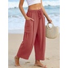 image:imageFlygo Womens Flowy Drawstring Wide Leg Pants with Side Pockets  Lightweight Breathable Fabric Elastic Drawstring Waist Loose Wide Leg Fit Big Side Pockets for Casual Daily WearDusty Rose