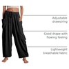 image:imageFlygo Womens Flowy Drawstring Wide Leg Pants with Side Pockets  Lightweight Breathable Fabric Elastic Drawstring Waist Loose Wide Leg Fit Big Side Pockets for Casual Daily WearBlack