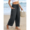 image:imageFlygo Womens Flowy Drawstring Wide Leg Pants with Side Pockets  Lightweight Breathable Fabric Elastic Drawstring Waist Loose Wide Leg Fit Big Side Pockets for Casual Daily WearDark Grey