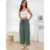image:imageFlygo Womens Flowy Drawstring Wide Leg Pants with Side Pockets  Lightweight Breathable Fabric Elastic Drawstring Waist Loose Wide Leg Fit Big Side Pockets for Casual Daily WearGreen