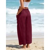 image:imageFlygo Womens Flowy Drawstring Wide Leg Pants with Side Pockets  Lightweight Breathable Fabric Elastic Drawstring Waist Loose Wide Leg Fit Big Side Pockets for Casual Daily WearBurgundy