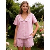 image:imageFlygo Womens Gingham Pajamas Set Cotton Plaid 2 Piece Pjs Set Sleepwear  100 Cotton Lounge Sets Scalloped Collar Shirt Short Sleeve Button Y2K Shorts Elastic Waist Pockets Summer OutfitsPink