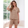 image:imageFlygo Womens Gingham Pajamas Set Cotton Plaid 2 Piece Pjs Set Sleepwear  100 Cotton Lounge Sets Scalloped Collar Shirt Short Sleeve Button Y2K Shorts Elastic Waist Pockets Summer OutfitsBrown