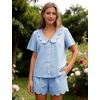 image:imageFlygo Womens Gingham Pajamas Set Cotton Plaid 2 Piece Pjs Set Sleepwear  100 Cotton Lounge Sets Scalloped Collar Shirt Short Sleeve Button Y2K Shorts Elastic Waist Pockets Summer OutfitsBlue