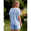 image:imageFlygo Womens Gingham Pajamas Set Cotton Plaid 2 Piece Pjs Set Sleepwear  100 Cotton Lounge Sets Scalloped Collar Shirt Short Sleeve Button Y2K Shorts Elastic Waist Pockets Summer OutfitsBlue