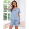 image:imageFlygo Womens Gingham Pajamas Set Cotton Plaid 2 Piece Pjs Set Sleepwear  100 Cotton Lounge Sets Scalloped Collar Shirt Short Sleeve Button Y2K Shorts Elastic Waist Pockets Summer OutfitsBlue