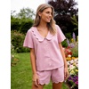 image:imageFlygo Womens Gingham Pajamas Set Cotton Plaid 2 Piece Pjs Set Sleepwear  100 Cotton Lounge Sets Scalloped Collar Shirt Short Sleeve Button Y2K Shorts Elastic Waist Pockets Summer OutfitsPink